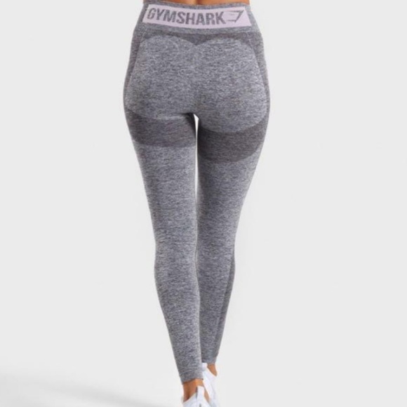 Gymshark Flex Athletic High Waisted Leggings Gray with Pink Logo - Picture 1 of 6